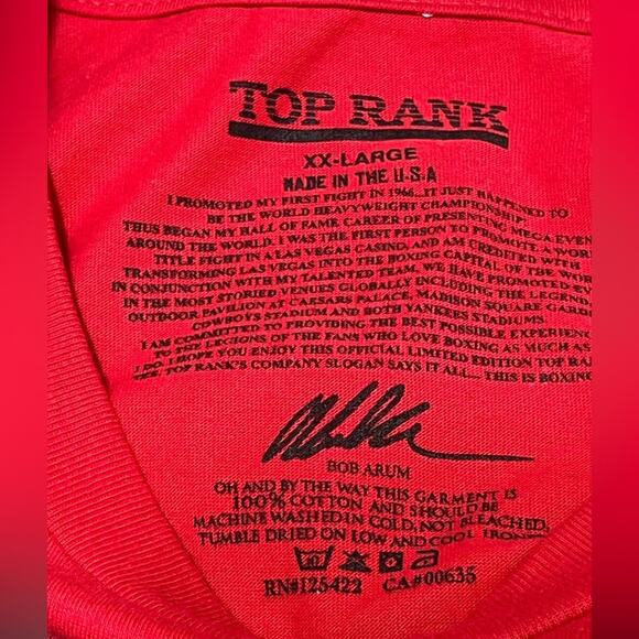 Manny Pacquiao Top Rank RARE Autographed T Shirt Tee Sz XXL Autographed NWOT - Picture 6 of 6